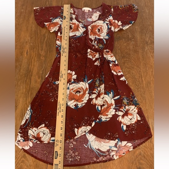 Burgundy Floral Dress XS pockets hi-lo boho mini slip dress romantic babydoll - Picture 9 of 11